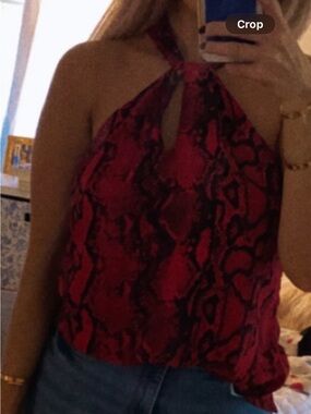 Veronica M Red and Black Snake-Print Halter Camisole